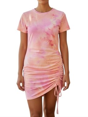 Pink Tie-Dye Ruched Side Mini Dress